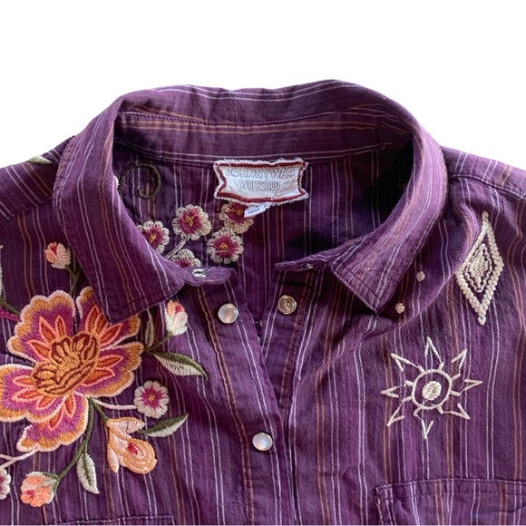 Johnny Was Brittany Patch Pocket Shirt in Muted Purple Stripe Size Small - Picture 4 of 13